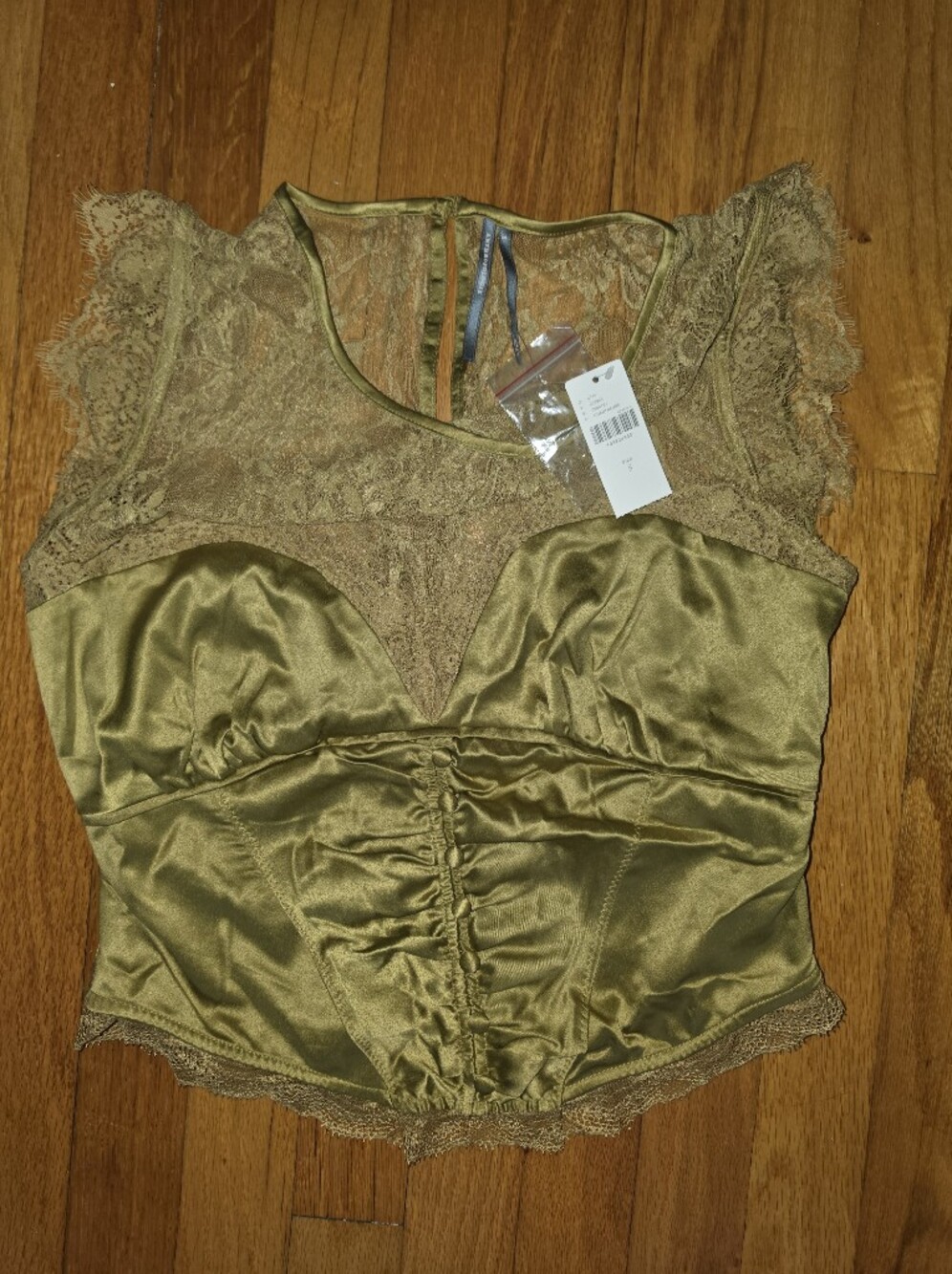 Anthropologie Olive Green Satin & Lace Slip